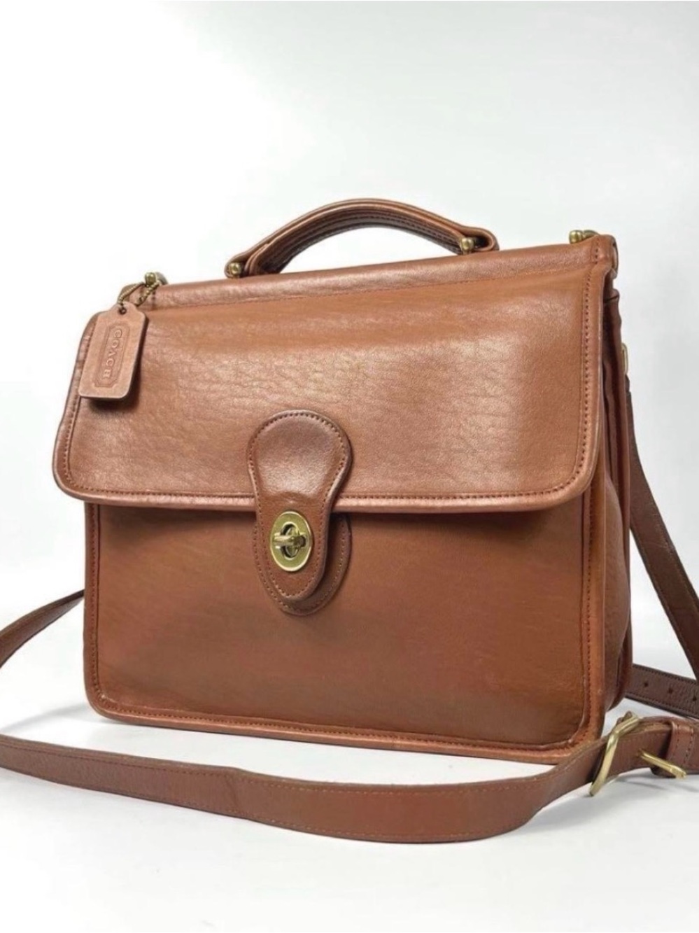 Coach Tan Leather Turnlock Briefcase Satchel